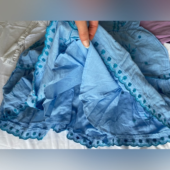 Urban Outfitters UO Blue Hanna flower Embroidered Scalloped Babydoll Mini Dress - Picture 13 of 16